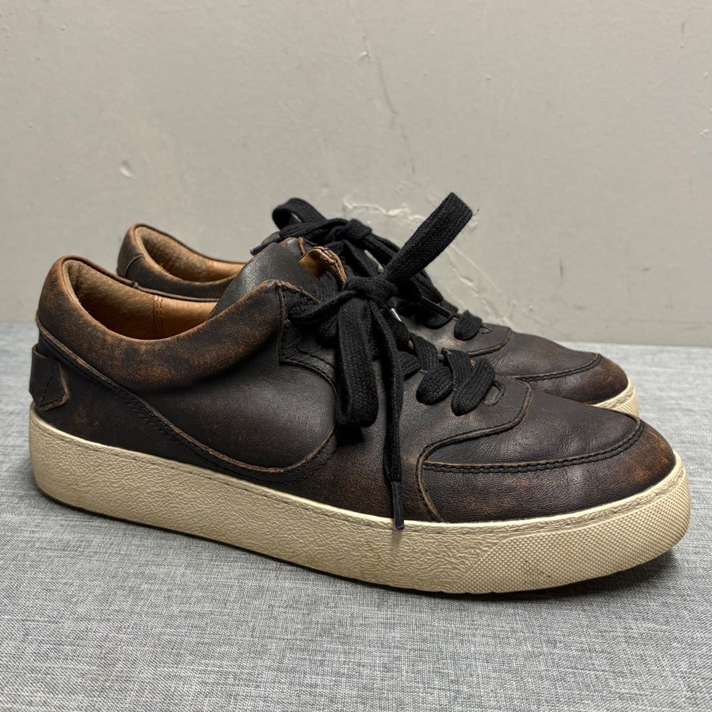 Frye Ivy Low Lace Sneaker Womens 8.5 Brown Distressed Leather Platform Shoes